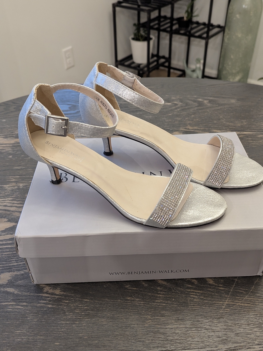 Benjamin Walk Silver Ankle-Strap Low Heel Sandals